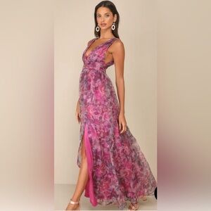 Garden Romance Magenta Floral Print Organza Maxi Dress— new and never worn